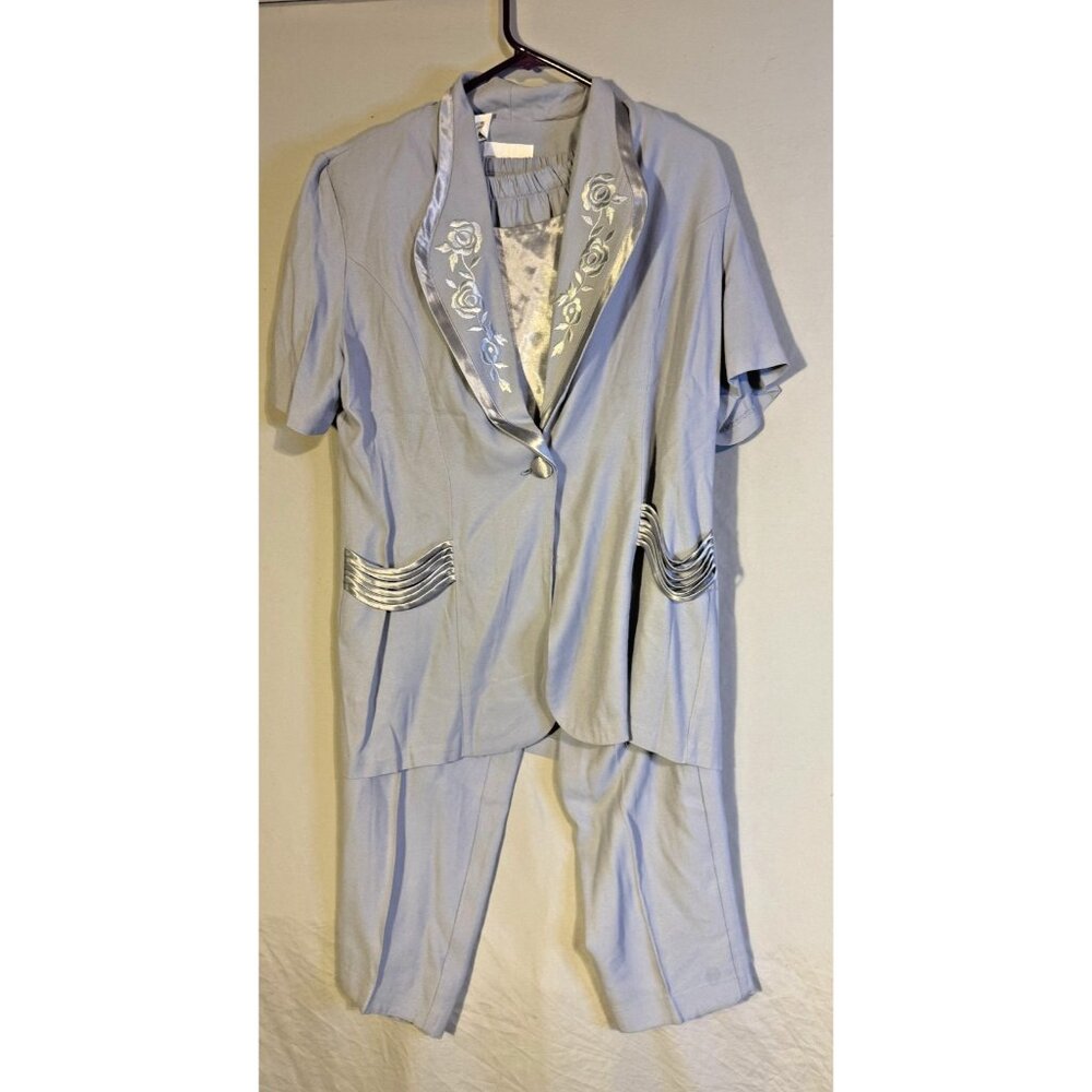 Pride & Joy Vintage Womens Pants Suit Size 14 Large L Gray Blue Office Set